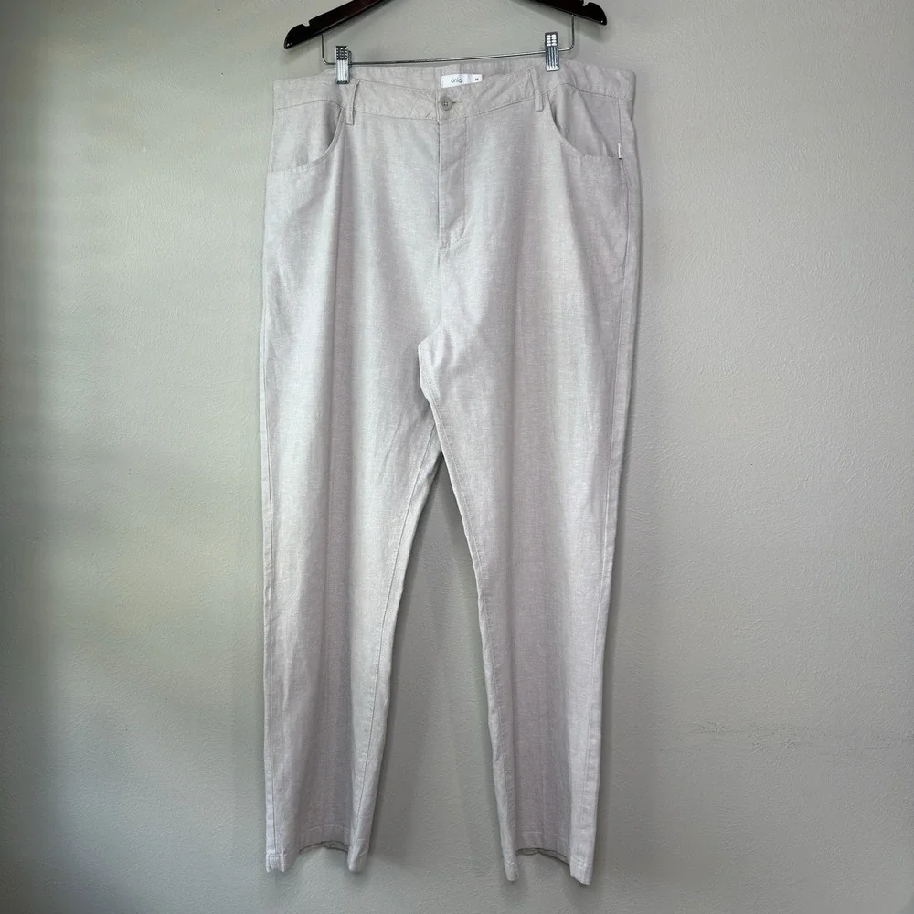 Onia Mens 38x32 Linen Cotton Pants Cream Button Fly Straight Lounge Resort Beach